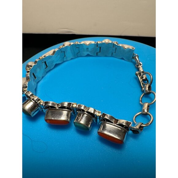 Sterling Silver Turquoise and Coral Bracelet. 43 grams - Picture 2 of 4